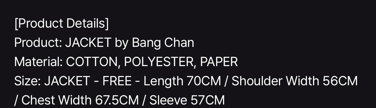 Jacket By Bang Chan.